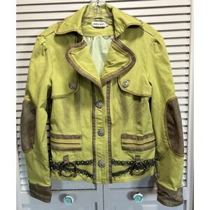 Vintage Nicola Berti Steampunk Jacket Zippers Rings Size XL Glitter Grommets EUC